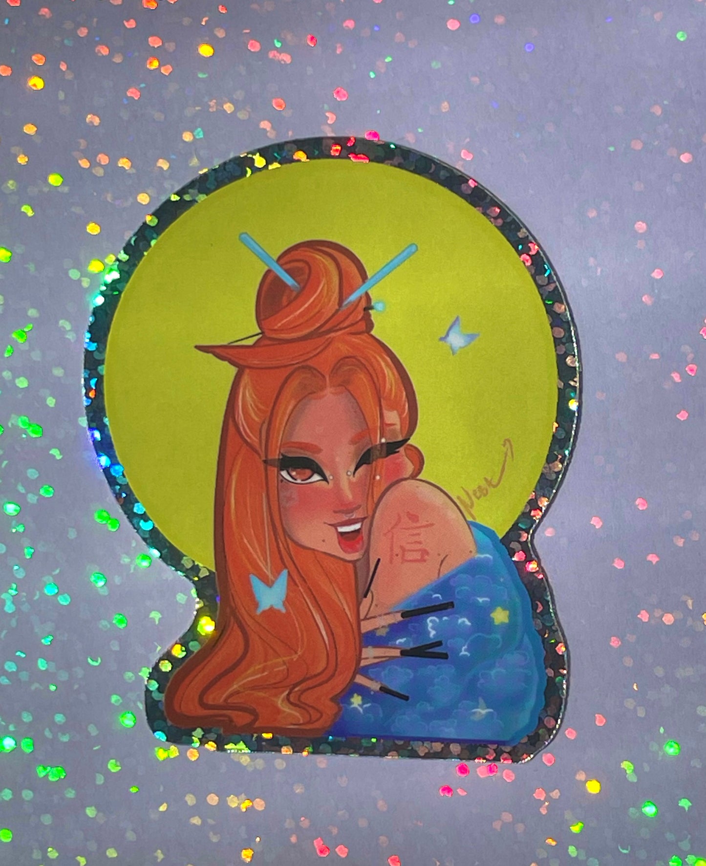 Jade Girl Glitter Sticker
